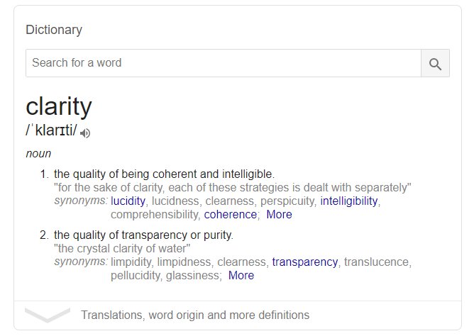 Dictionary definition SERP feature example - defining the word clarity