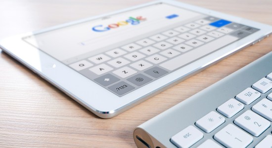 Google search on an iPad, with a keyboard