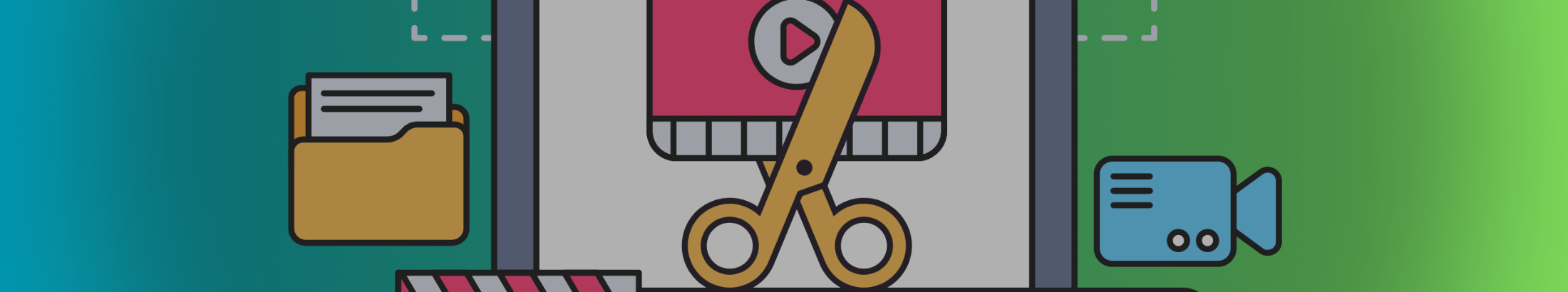 A graphic showing scissors cutting into a digital video reel