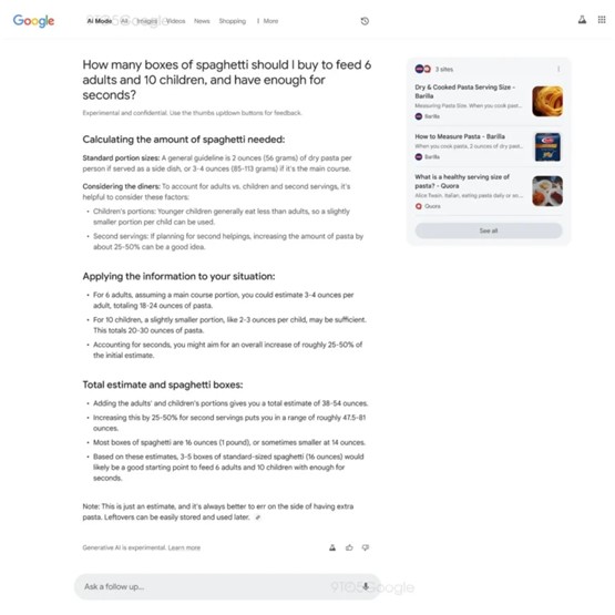The desktop UI for Google Search AI Mode