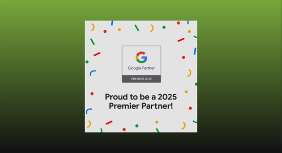 The Google Premier Partner icon on a black-to-green gradient background