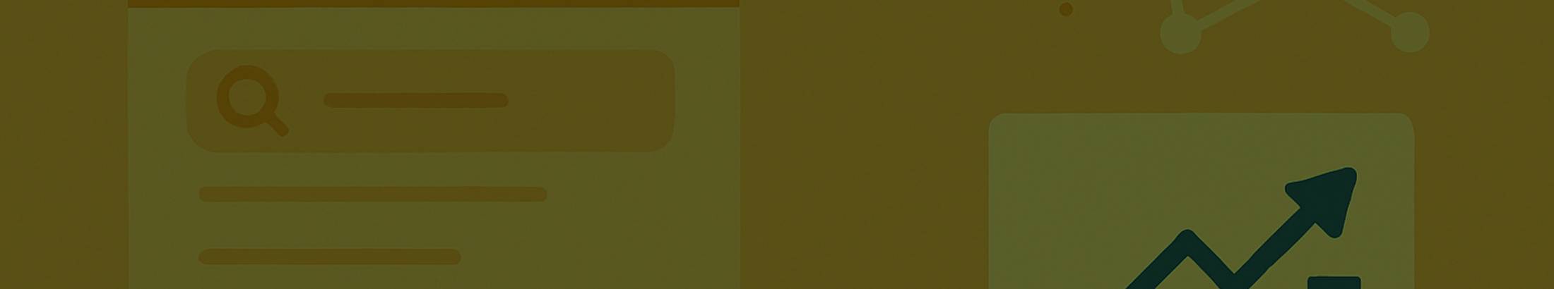 Flat-style graphic of search interface, gears, and a rising chart on an orange background symbolising algorithm updates and SEO trends.