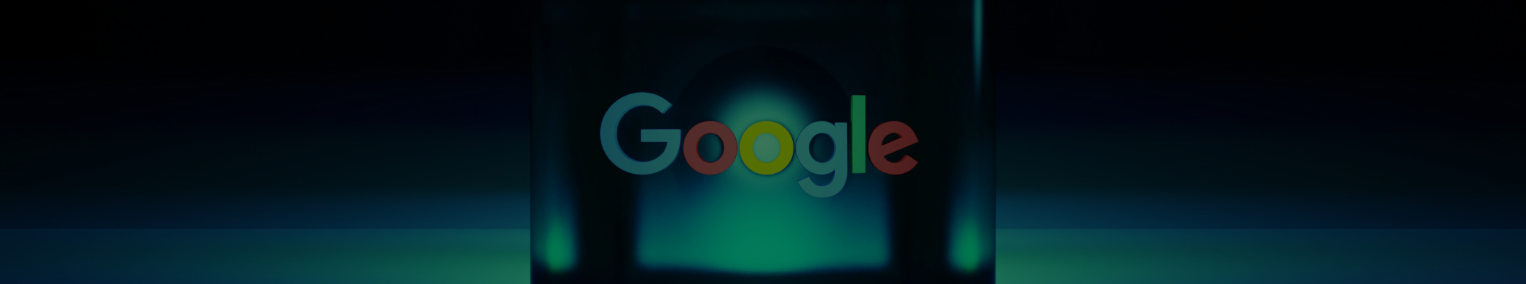 The Google logo on a 3D cube on an ambient blue background
