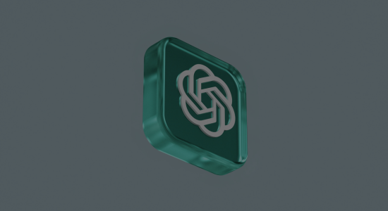 The ChatGPT logo on a translucent green tile against a grey background