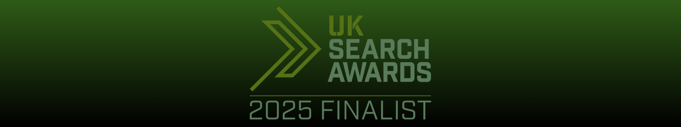 The UK Search Awards "Finalist" Logo asset in yellow and white on a green and black backdrop