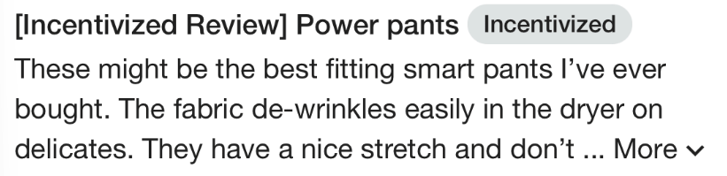 An example of the incentivised review label on Google's SERPs