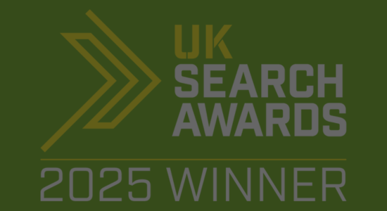 UK Search Awards "Winner" creative asset for 2025 against a green background