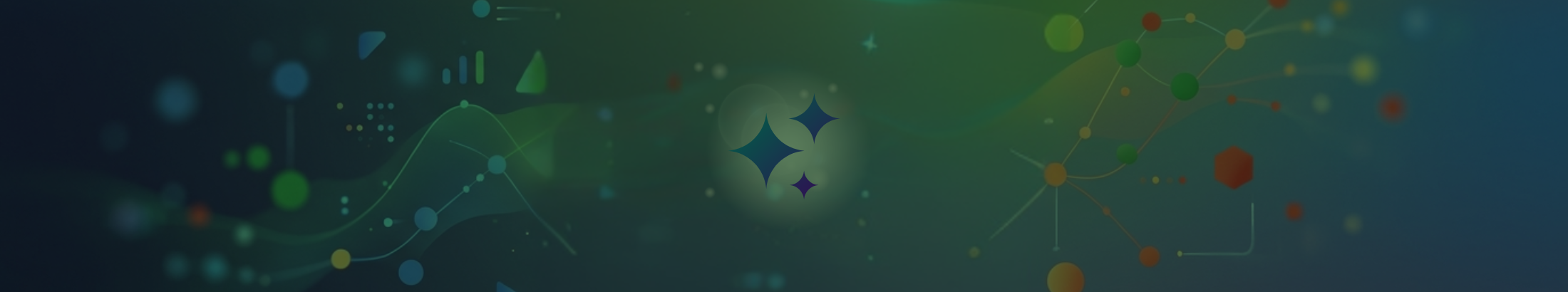 Google's AI "star" logos against a colourful background - with Google's blue, yellow, green, and red colours as shadows running along the top of the image