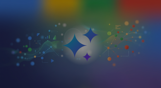 Google's AI "star" logos against a colourful background - with Google's blue, yellow, green, and red colours as shadows running along the top of the image