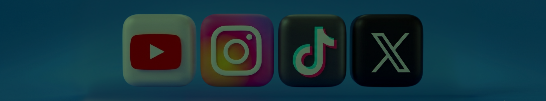 3D "bubble" blocks in a row, each featuring the logo and branding of a different social media platform that can be linked to Search Console: TikTok, YouTube, X, and Instagram.