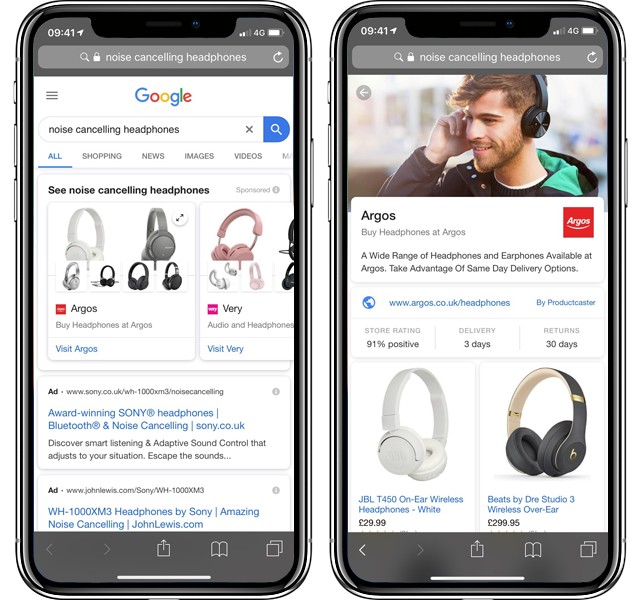 Google Shopping Noise Cancelling Headphones Advertisement