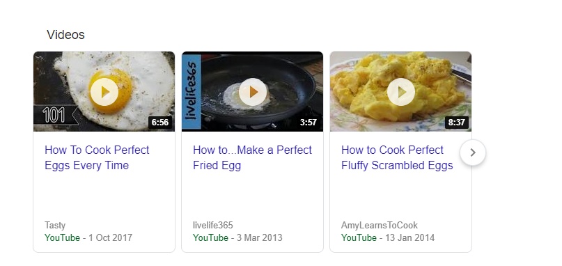 Image showing an example of video SERP feature - on how to make the perfect egg