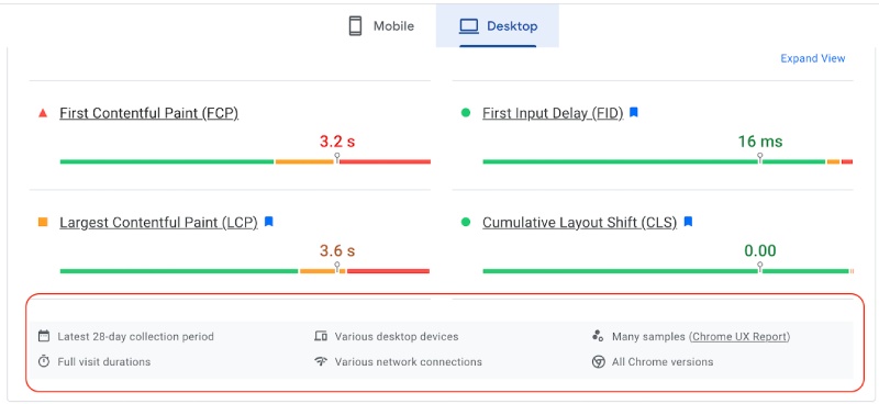 Google Page Speed Insights Desktop Scores and Reporting information