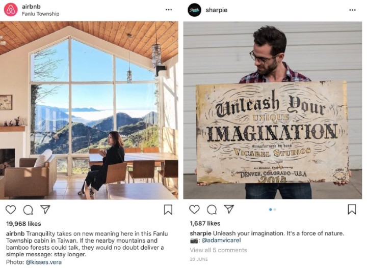 User-generated content examples on Instagram from Airbnb and Sharpie