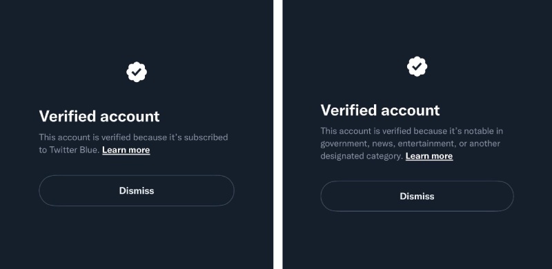 Comparison of the 2 Twitter Verified checkmarks